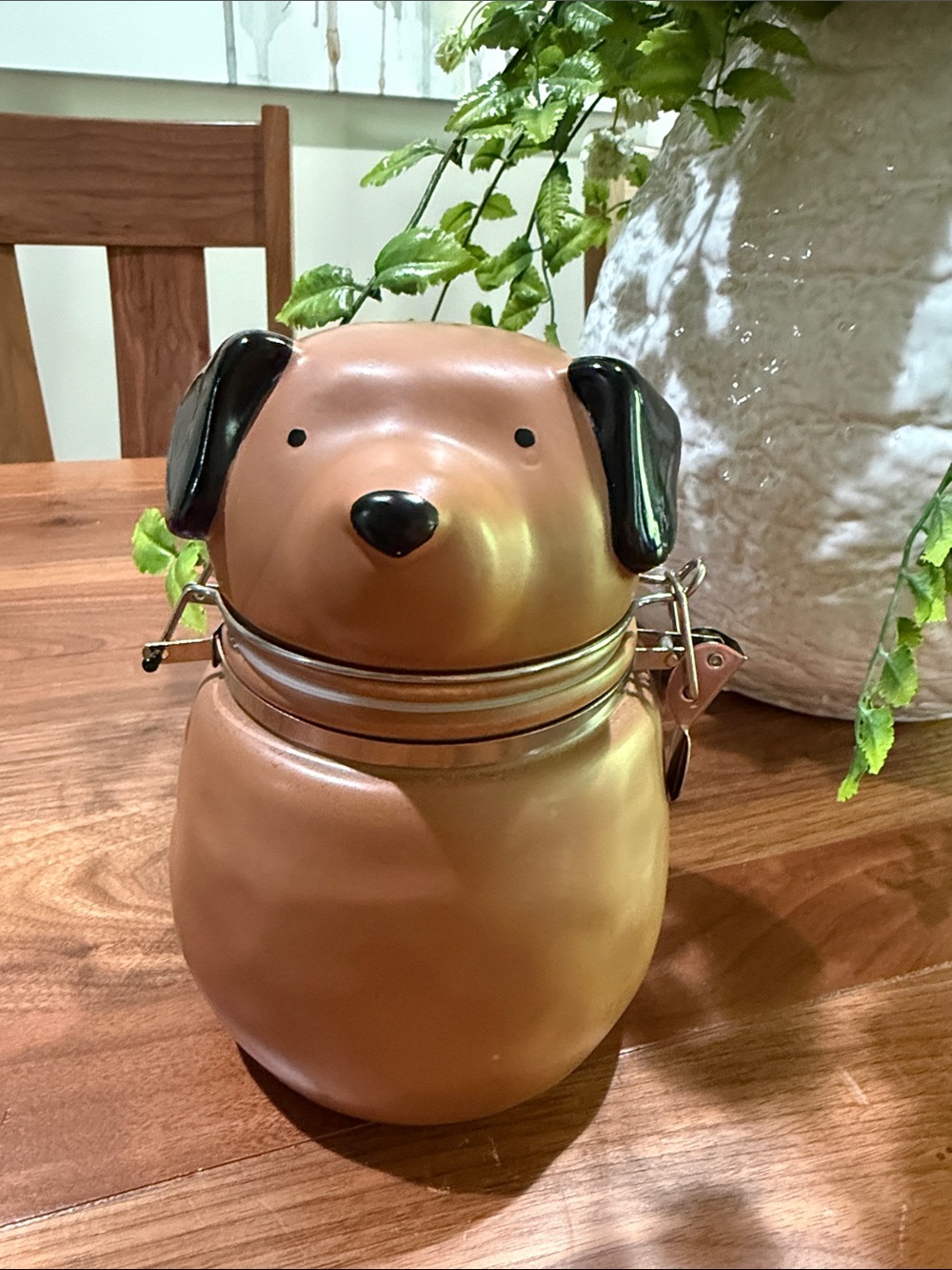 Vintage Snail Ceramic Puppy Treat Canister - Copper Brown wSealed Tight Closure